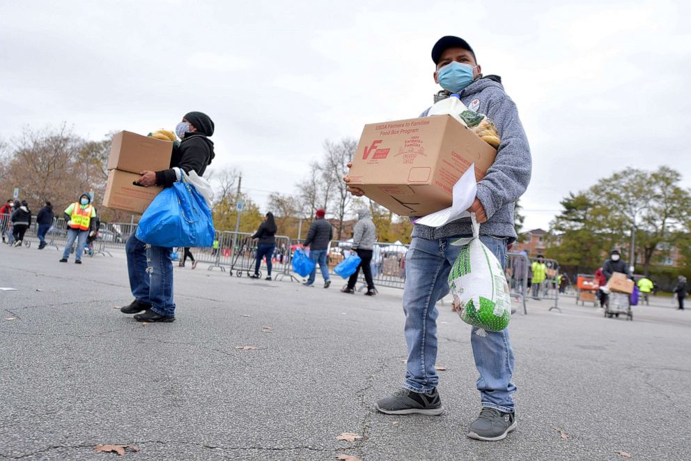 PHOTO: La Jornada and Food Bank For New York City distribute turkeys to 4,000 families in need at The New York Hall Of Science on Nov. 22, 2020 in Queens, New York.