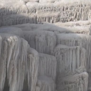 The waterfall along Yellow River captivated visitors with frozen banks, icicles and a rainbow. 