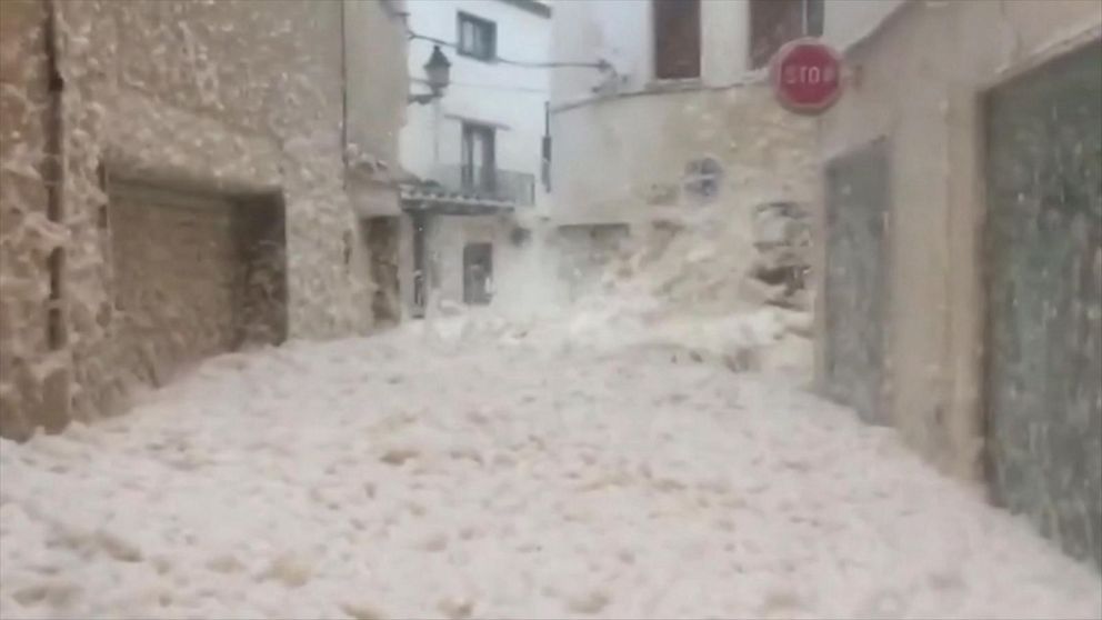 Sea Foam Sweeps Through Catalonia Video Abc News