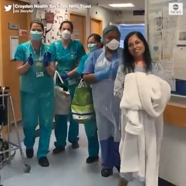 Staff at Croydon Health Services NHS Trust in England celebrated as the patient was discharged from the hospital.