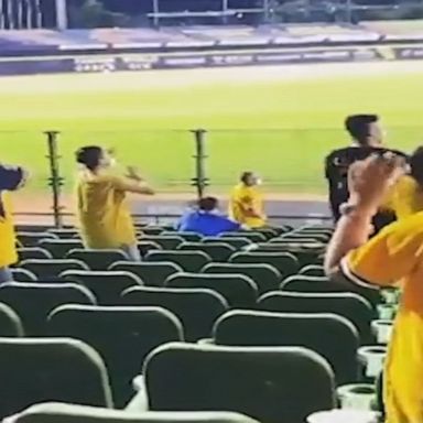 Fans keep a distance at Taiwanese baseball game