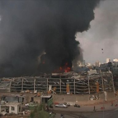 Cloud of black smoke rises from Beirut port blaze