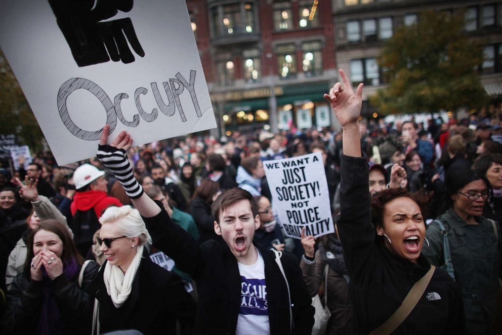 PHOTO: NA large gathering of protesters affiliated with the Occupy Wall Street Movement attend a rally in Union Square on Nov. 17, 2011, in New York, attempting to shut down Wall Street by blocking roads and tying up traffic in Lower Manhattan.