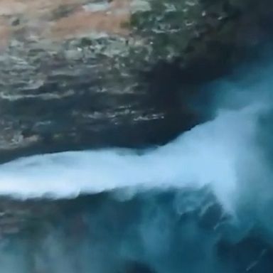 Videographer captures drone footage of Australia's largest waterfall.