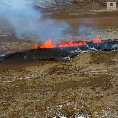 A new fissure opened up on a volcano on the Reykjanes Peninsula in Iceland, as a river of lava flowed into the Geldingadalir Valley.