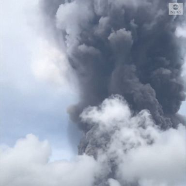 A driver in St. Vincent captured the scene after the La Soufrière volcano erupted, showing the lack of visibility and difficult driving conditions.