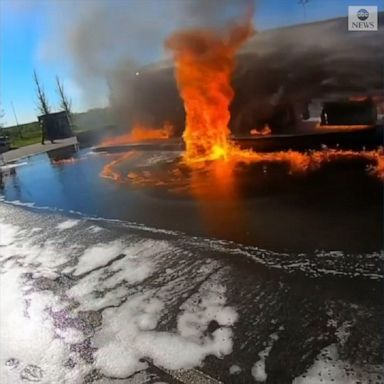 A fire tornado surprised Dutch firefighters during a training session in which the team staged a fuel-leaking truck fire.