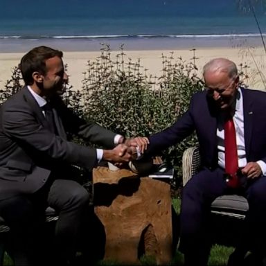 President Joe Biden and French President Emmanuel Macron sat down for a one-on-one bilateral meeting on day two of the G-7 summit in Cornwall, England.