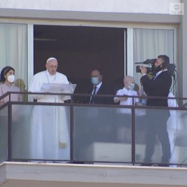 Since undergoing major intestinal surgery last week, Pope Francis made his first public appearance to greet well-wishers from a hospital balcony.