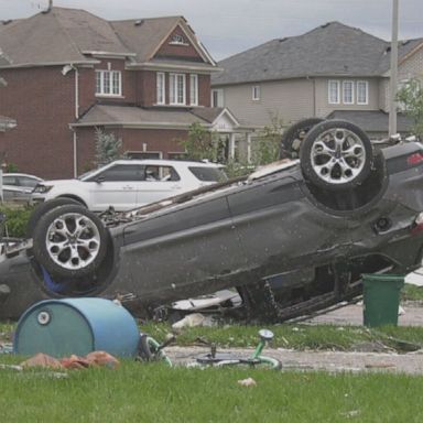 The twister tore through the city of Barrie, Ontario, leaving a trail of destruction.