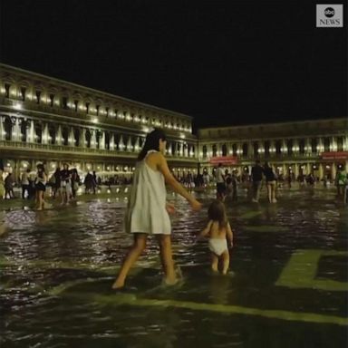 Restaurants are flooded in the area surrounding St. Mark's Square in Venice, Italy.