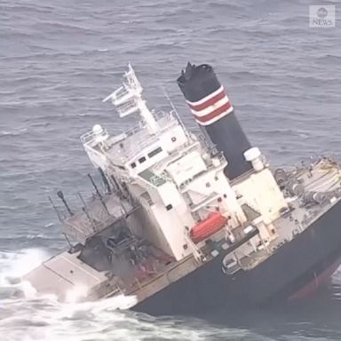 A cargo ship split apart and caused oil spills after running aground at a port in Northeastern Japan.