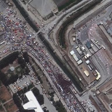 Satellite images show crowds gathering around Kabul international airport as evacuations continue there.