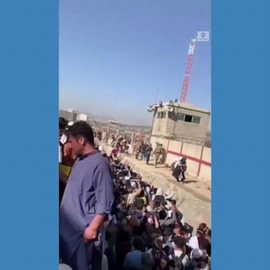 Desperate Afghans, including small children, continue the endless wait outside Kabul airport, some standing in knee-deep water and trash.