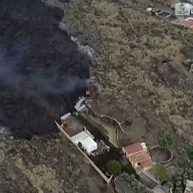 Drone footage captured a river of lava from the La Palma volcano on Spain’s Canary Islands approaching the Atlantic Ocean.