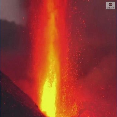 Red-hot lava gushed from the Cumbre Vieja volcano in La Palma, Spain.