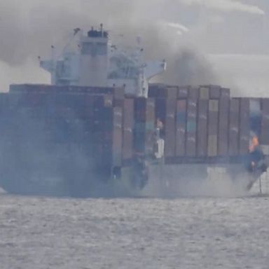 Sixteen people have been evacuated after a fire broke out in 10 containers on the MV Zim Kingston near Victoria on Saturday, the Canadian Coast Guard reported.