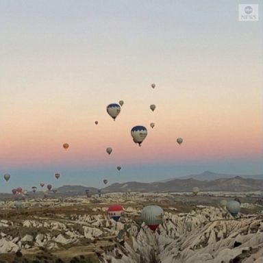 Dozens of colorful hot air balloons took off and filled the skies above Cappadocia, Turkey.