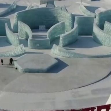 China’s ‘Ice City’ is adding winter sports sculptures as the Beijing 2022 Winter Olympics approaches.