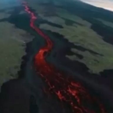 Aerial footage from Isabela Island shows a long stream of lava after a recent volcanic eruption.