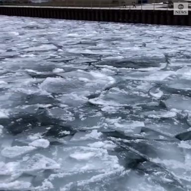 Chunks of ice resembling shards of glass crashed against the shores of Lake Ontario in Toronto, as ice accumulated on the shoreline at Len Ford Park.