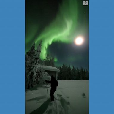 A dazzling light show from the aurora borealis stretched across the darkened sky in Finland.