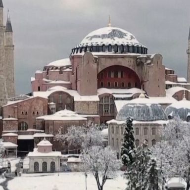 Turkey's largest city got a rare covering of snow this week, as drone footage of some of its most picturesque landmarks shows.