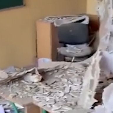 Footage shows destroyed classrooms at an educational facility in the city of Vasylkiv, amid Russia's continued invasion of Ukraine.