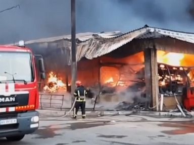 WATCH: Kharkiv market on fire following Russian shelling