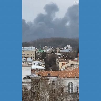 New video shows smoke rising over the city center of Lviv, Ukraine, in the wake of a loud blast. 