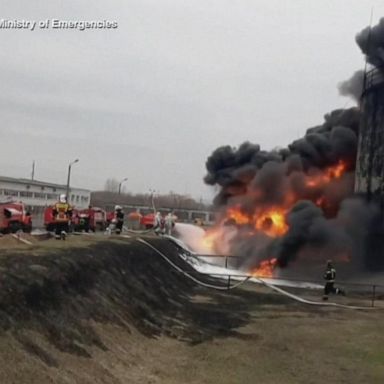 VIDEO: Russian officials say Ukrainian helicopters fired on Russian oil depot 