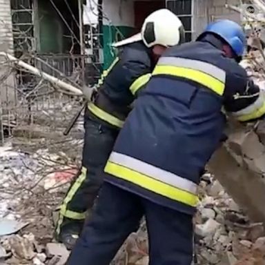 Video released by Ukrainian emergency services shows rescue workers sifting through rubble in the town of Borodyanka after Russian forces withdrew.