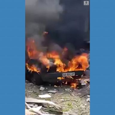 Ukrainian emergency responders worked to extinguish flames among the rubble in Kharkiv in the wake of shelling in the region.