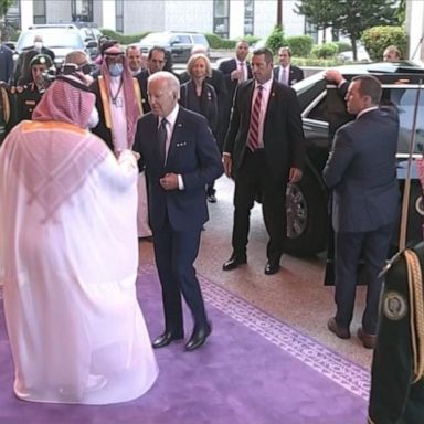 President Joe Biden greeted Crown Prince Mohammed bin Salman with a fist bump after arriving in Saudi Arabia. 