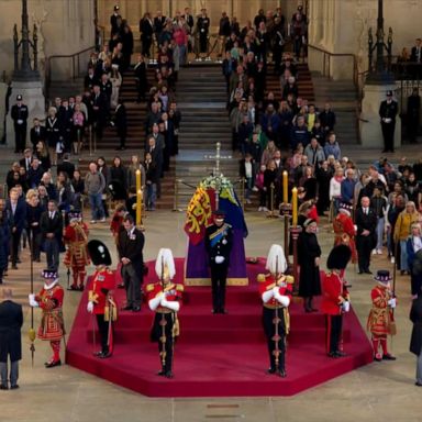 All eight grandchildren observed a vigil beside the queen’s coffin in Westminster Hall on Saturday as mourners passed through and paid their respects. 