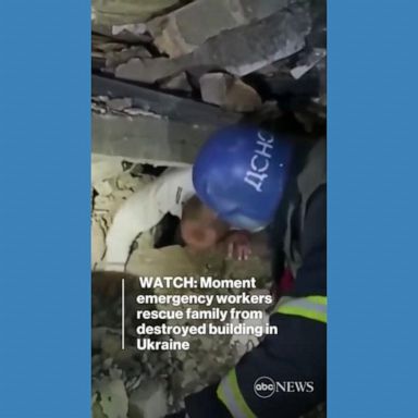 VIDEO: Family rescued from building in Ukraine destroyed by Russian strike