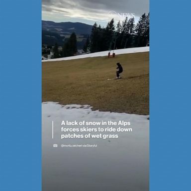 VIDEO: Lack of snow forces skiers in the Alps to ride down patches of wet grass