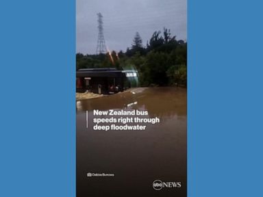 WATCH:  Bus drives through shoulder-high floodwaters in New Zealand