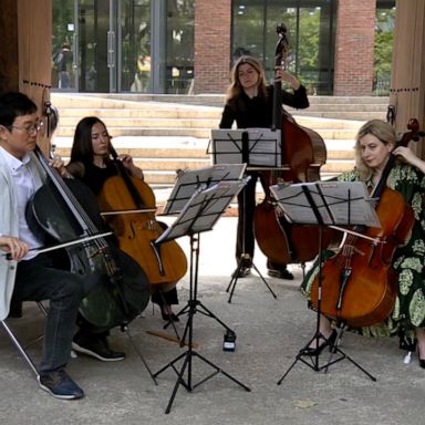 More than a hundred cellists have played in front of the Russian Embassy in Seoul, South Korea, since March 2022.