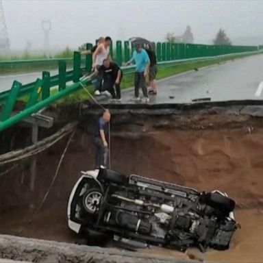 VIDEO: Car drives off collapsed bridge into crater