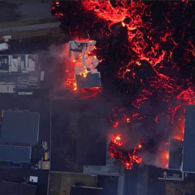 VIDEO: Drone footage shows lava setting houses on fire in Iceland