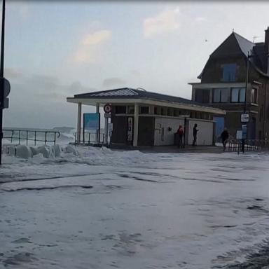 VIDEO: Giant waves crash over seawall, flooding street in western France