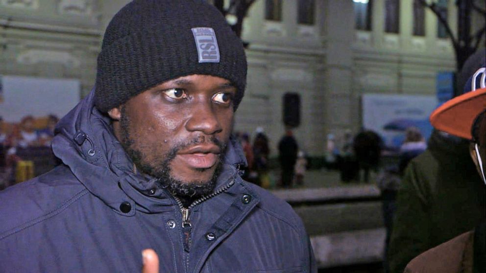 PHOTO: Adeyemo Abimbole, a Nigerian student in Ukraine, told ABC News he and his friends have been waiting for a train to Poland for days.
