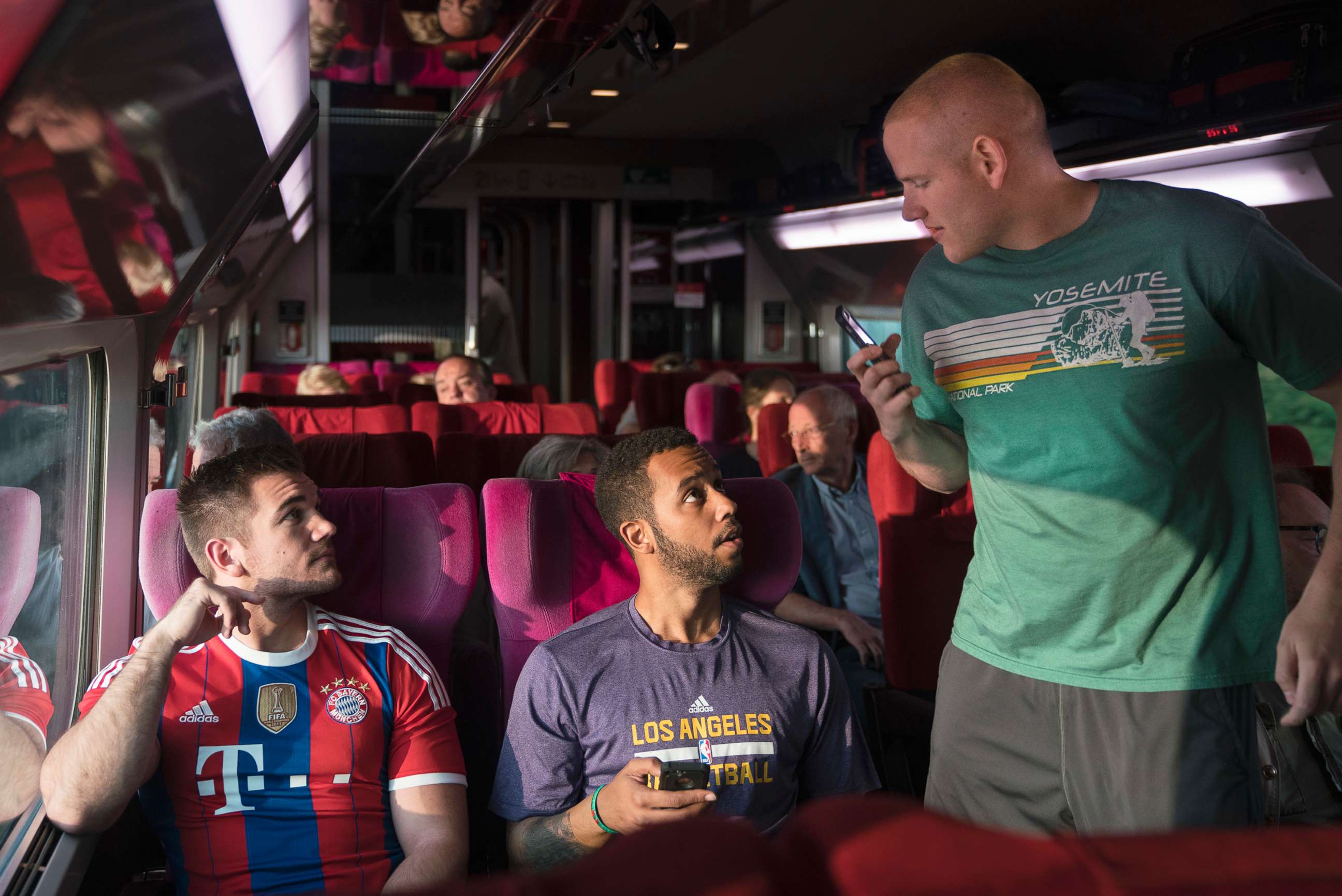 PHOTO: From left, Spencer Stone, Anthony Sadler and Alex Skarlatos in a scene from "The 15:17" To Paris." 