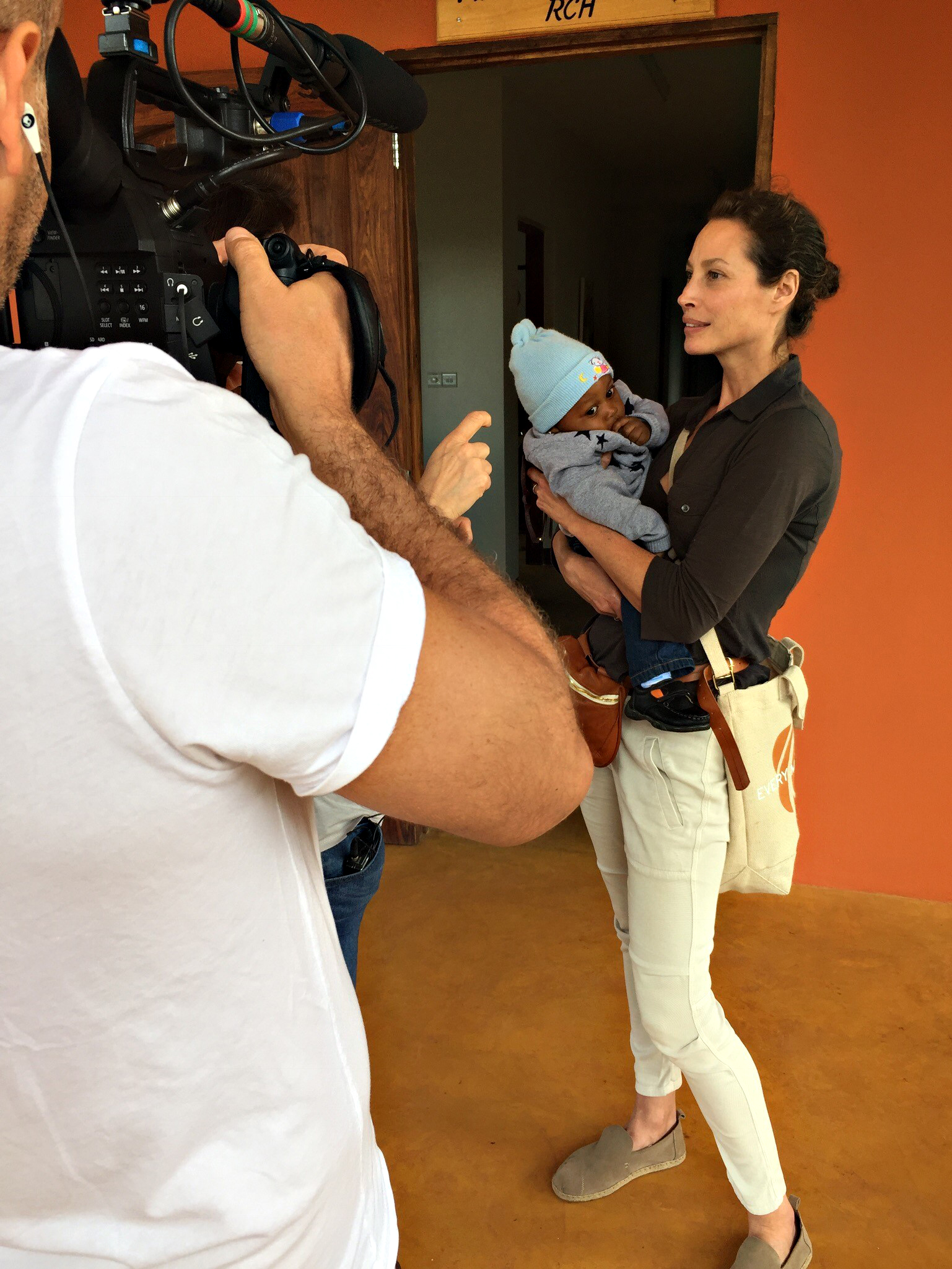 PHOTO: Christy Turlington Burns with baby Jordan who is visiting F.A.M.E. (Foundation for African Medicine and Education) medical hospital for a check-up.