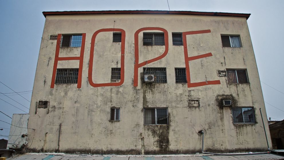 "Hope" adorns the Ebola interim care center opened by More Than Me in 2014. The center overlooks the schoolyard of the non-profit's academy for girls in Monrovia, Liberia, on Jan. 19, 2015. 
