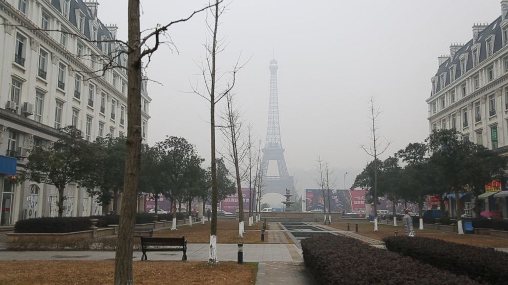 Tianducheng's version of the Eiffel Tower is one-third of the height of the real one.