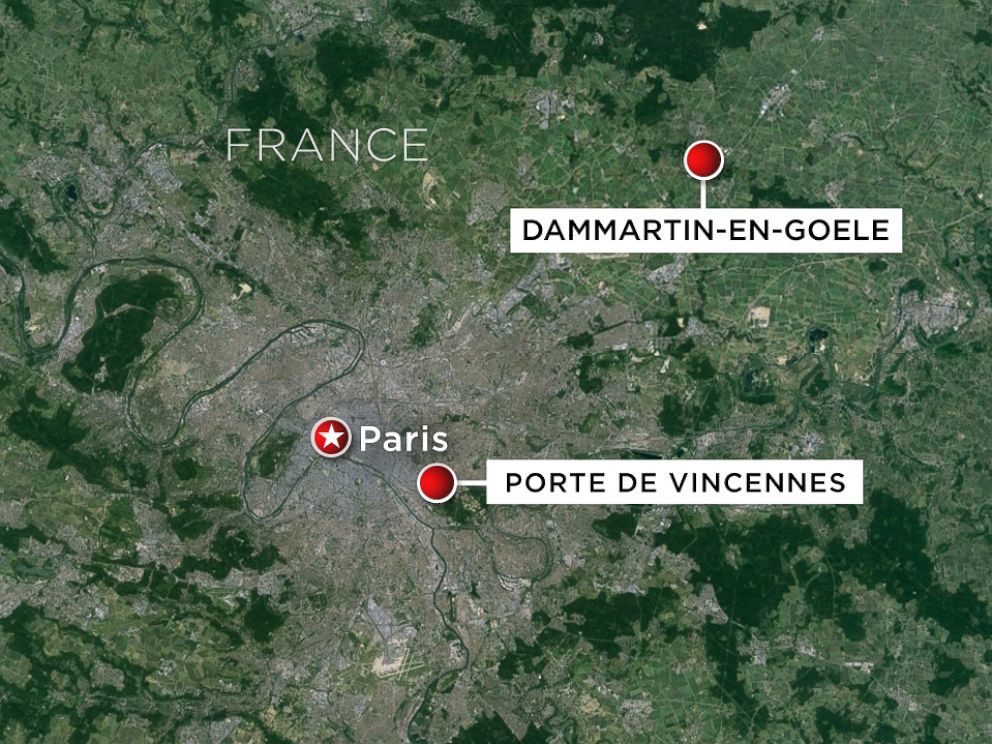 PHOTO: Hostage situations were reported Jan. 9, 2015 in Porte de Vincennes in Paris, France, and in Dammartin-en-Goele, located northeast of the city.