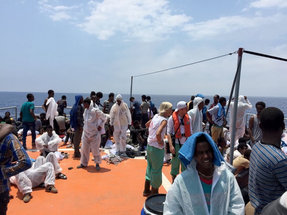 PHOTO: Migrants take refuge on MOAS’s rescue vessel, the Phoenix.