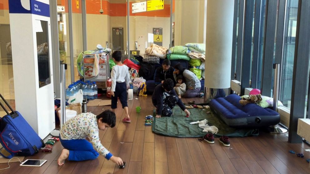 PHOTO: Hasan Abdul Ahmad’s family is trapped at an airport in Moscow, living for almost two months in a disused smoking cubicle next to a waiting lounge.